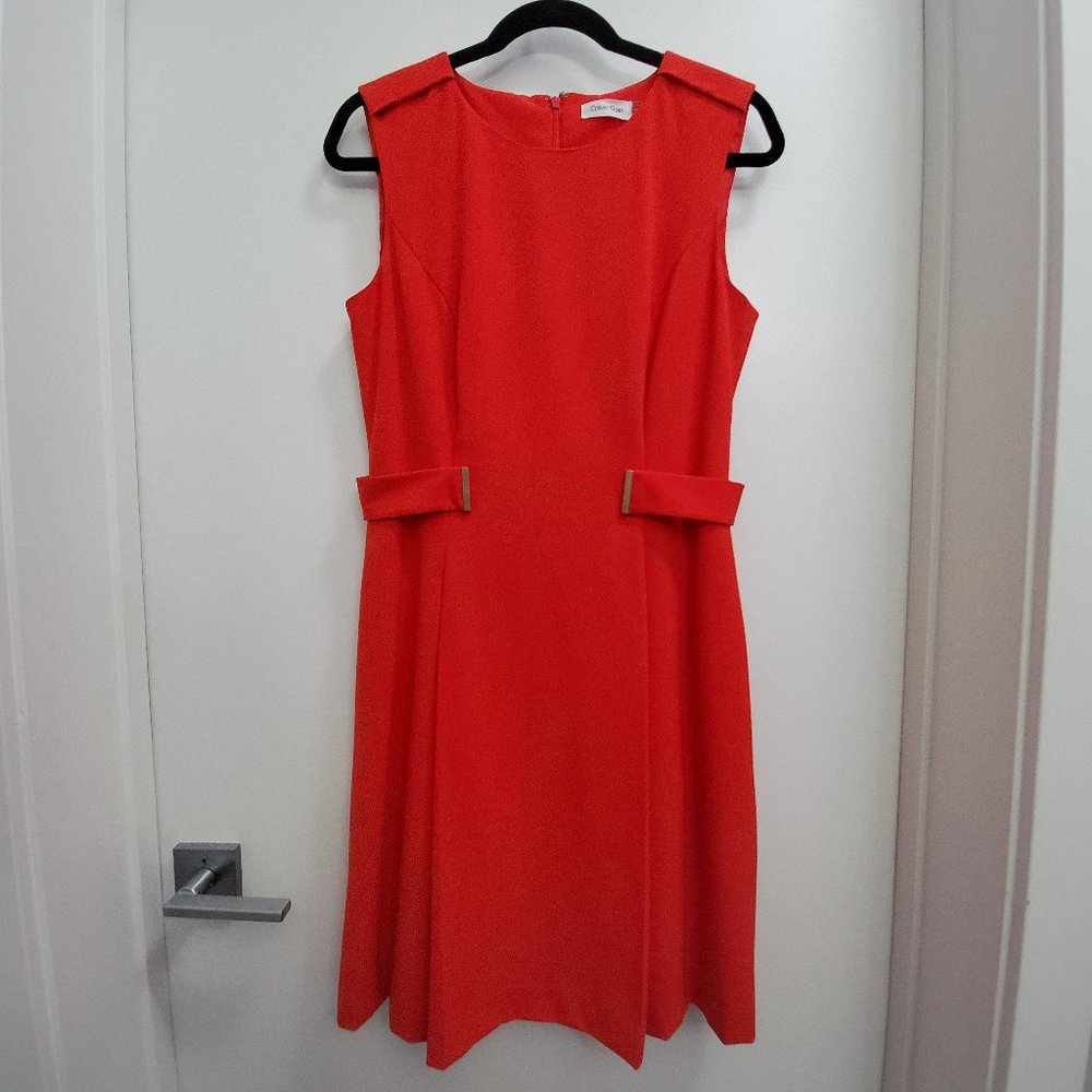 Calvin Klein Blood Orange (Red) Pleated Fully-Lined Dress Size 8